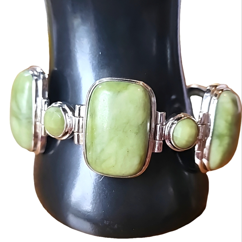 Sterling silver chunky green stone link bracelet  statement unisex jewel…